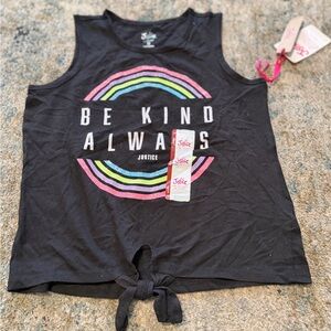 Justice Black 'Be Kind Always' Tie-Front Tank with Rainbow Graphic